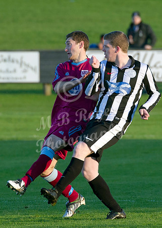 Highland League (SHFL) football match Wick Academy FC and Keith FC played at Harmsworth Park Wick home of the Scorries.  Keith's Mark Wood and Wick Academy's Ross Allan.  Strictly comes to Harmsworth