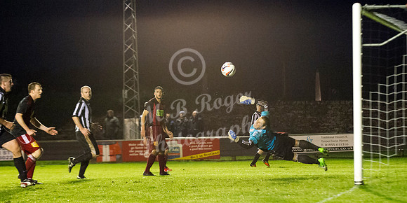 Wick 2 v Inverurie 2  SHFL 23/11/2013<br/>Cross by Ross Allan beats Inverurie keeper Andy Reid but unfortunately no Wick player could get on the end of it