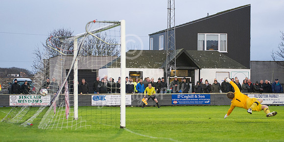 Wick 2 v Inverurie 2  SHFL 23/11/2013<br/>Neil McLean's shot screams past Wick keeper Michael Gray - equaliser for Inverurie