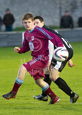 Highland League (SHFL) football match Wick Academy FC and Keith FC played at Harmsworth Park Wick home of the Scorries.  Worried looks on both Keith's Stuart Walker and Wick's Sam Mackay